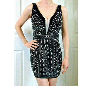 Sexy Mini Dress Black Velvet Pearls Rhinestones Party PROM Womens Size SP